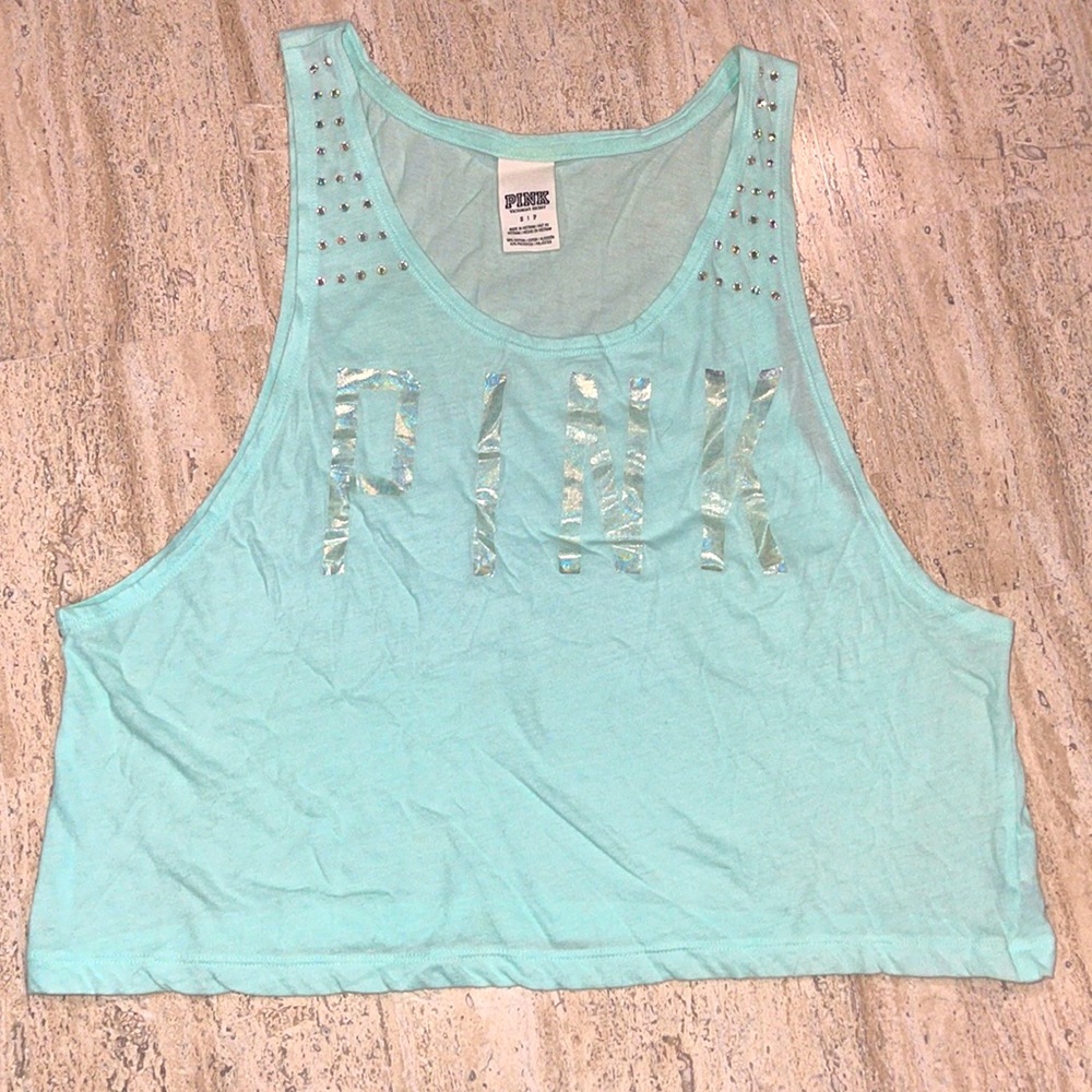 💕2 for $25 PINK VICTORIA SECRET CROPPED ACTIVE TANK TOP WITH RHINESTONE  SZ S